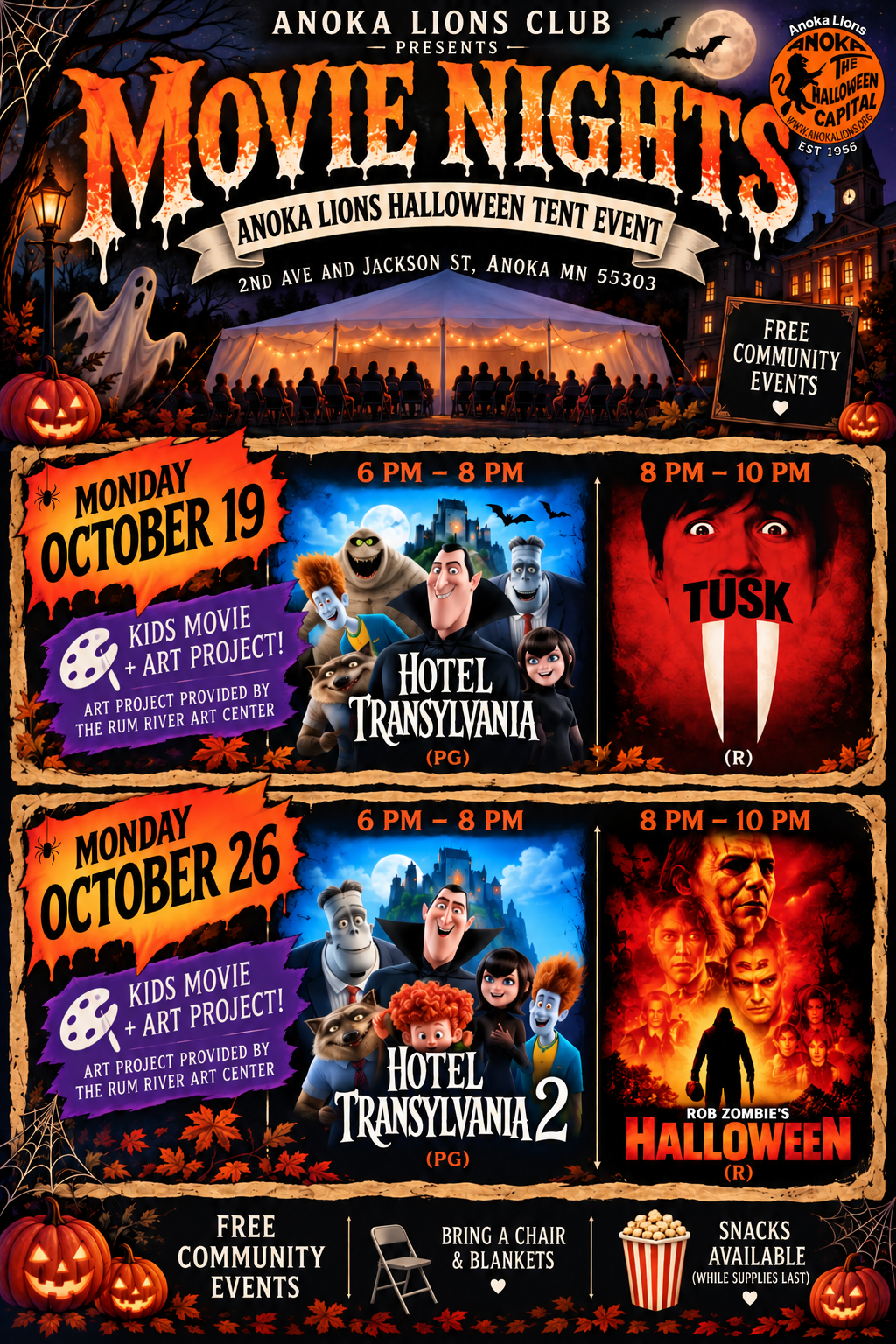 Anoka Lions Halloween Movie Nights Poster